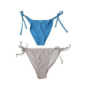 Bundle of 2 NEW Bikini Bottom Small Side Tie Blue Gold Shimmery Cheeky Low-Rise